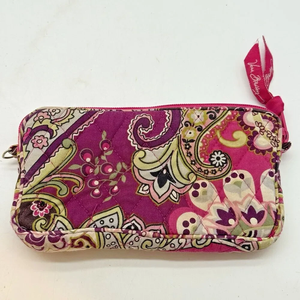 Vera Bradley Very Berry Paisley Zip Around Quilted Wallet Pink No Strap Retired - Picture 3 of 7